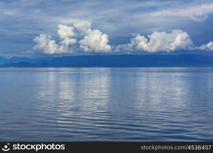 Beautiful seascape along Pacific coast of British Columbia, Canada, with rocky shoreline.