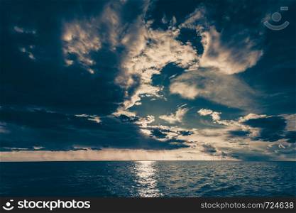 Beautiful seascape evening sea horizon and sky. Tranquil scene. Natural composition of blue water nature. Beautiful seascape evening sea horizon and sky