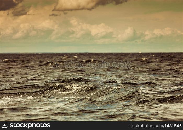 Beautiful seascape evening sea horizon and sky. Tranquil scene. Natural composition of nature. Landscape. View from yacht.. seascape sea horizon and sky.