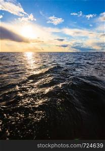 Beautiful seascape evening sea horizon and sky. Tranquil scene. Natural composition of nature. Landscape. View from yacht.. seascape sea horizon and sky.
