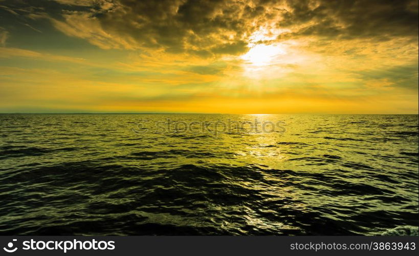 Beautiful seascape evening sea sunset horizon and sky. Tranquil scene. Natural composition of nature. Landscape.