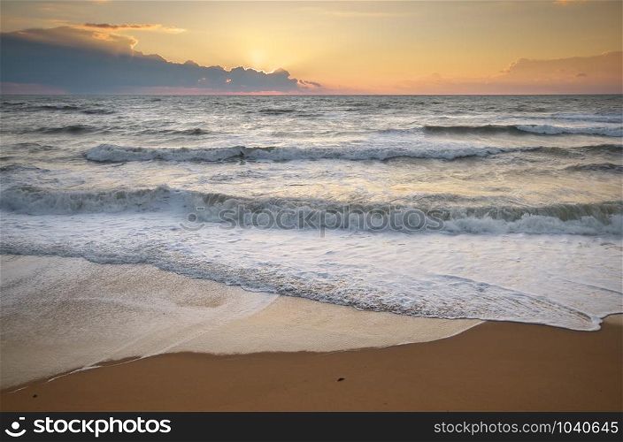 Beautiful seascape. Nature sea and waves at sunset.