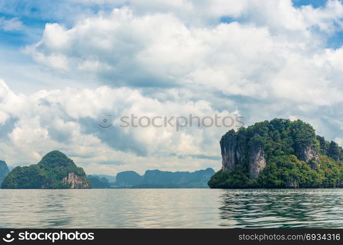 beautiful seascape on a sunny day at a resort in Thailand, view from the boat