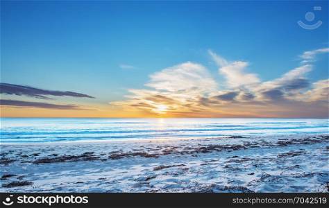 Beautiful seascape sunset over the sea. Indian ocean at Australia near Perth.Golden bay