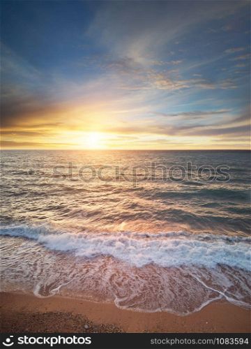 Beautiful seascape. Waves on the beach. Aerial composition of nature.