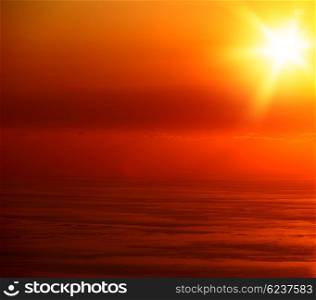 Beautiful seascape with orange warm sunset, vacation concept