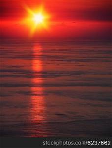Beautiful seascape with warm sunset