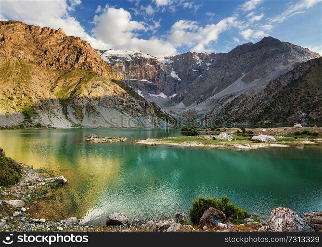 Beautiful serene lake in  Fanns mountains  branch of Pamir  in Tajikistan.