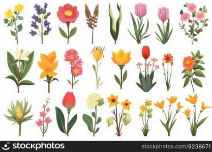 Beautiful set with vector spring flowers set collection on white background , Colorfull flower branches isolated , Generate Ai