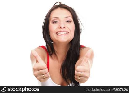 Beautiful sexy woman gesturing thumb up isolated