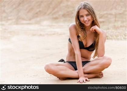 beautiful sexy woman smiling, portrait on the beach