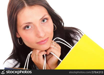 Beautiful shopping woman happy holding paper bags