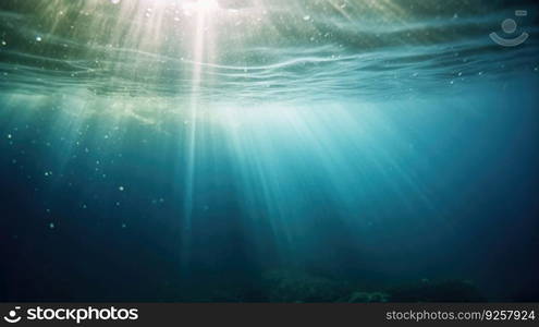 Beautiful shot made underwater with sunlight shining through the surface. Generative AI AIG21.