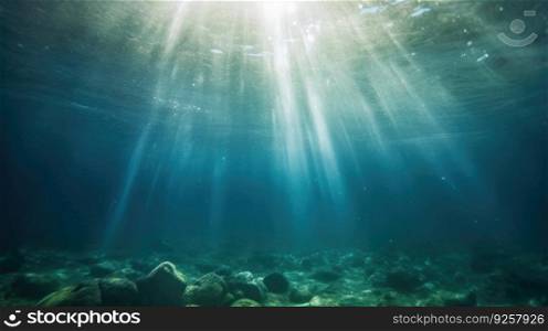 Beautiful shot made underwater with sunlight shining through the surface. Generative AI AIG21.