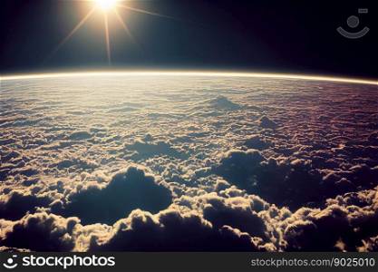 Beautiful shot of earth from space, calm clouds seen at space with shinning sun