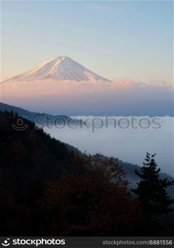 Beautiful shot of Mount Fuji with sea of mist in foreground