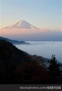 Beautiful shot of Mount Fuji with sea of mist in foreground