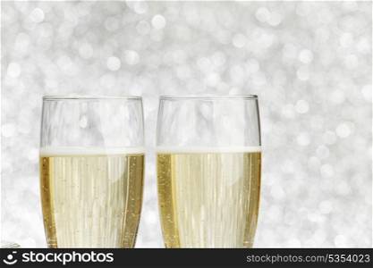 Beautiful silver christmas card with champagne