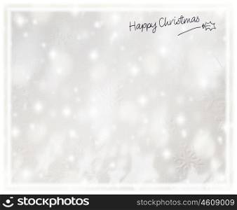 Beautiful silver happy Christmas card, winter holiday background, decorative paper with snow ornament and text space, snowflake texture pattern, greeting season abstract design