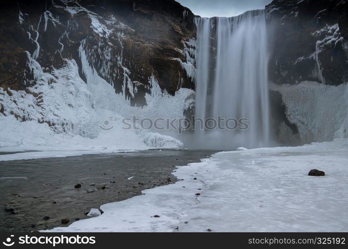 Beautiful Skogafoss on a cold winter day, Iceland, Europe