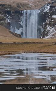 Beautiful Skogafoss on a cold winter day, Iceland, Europe
