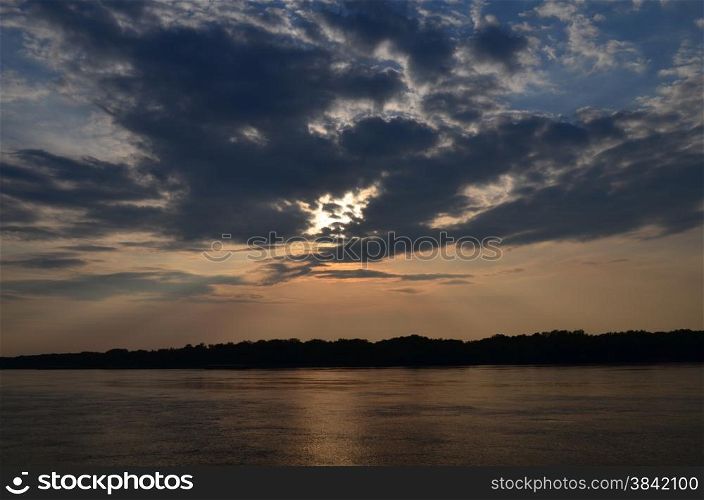 Beautiful sky at sunset in Ruse,Danube river