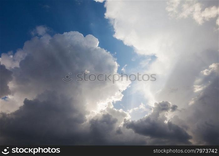 beautiful sky background with clouds and rays