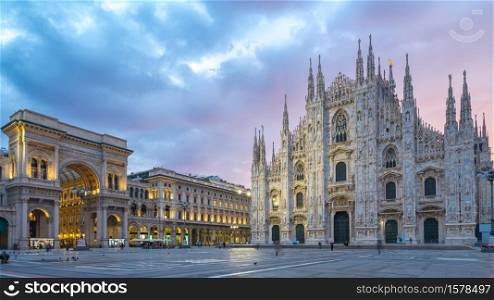 Beautiful sky with view of Milan Cathedral in Italy.