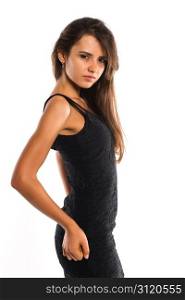 Beautiful slender Romanian woman in a short black dress