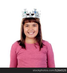 Beautiful small girl with a crown of princess isolated on a white background