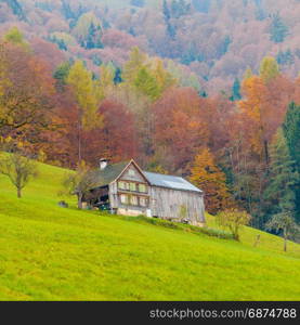 Beautiful small mountain hut. Switzerland,Europe.