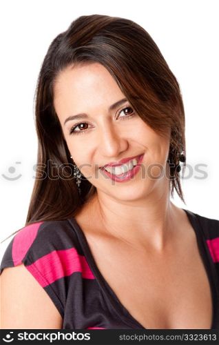 Beautiful smiling happy young woman face, isolated.