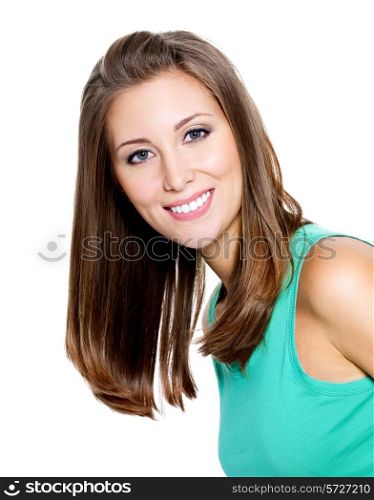 Beautiful smiling young woman with long straight hair