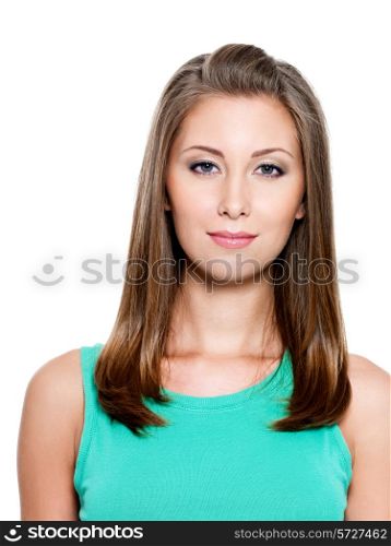 Beautiful smiling young woman with long straight hair