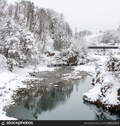 Beautiful Snowfall winter landscape Shirakawago Japan