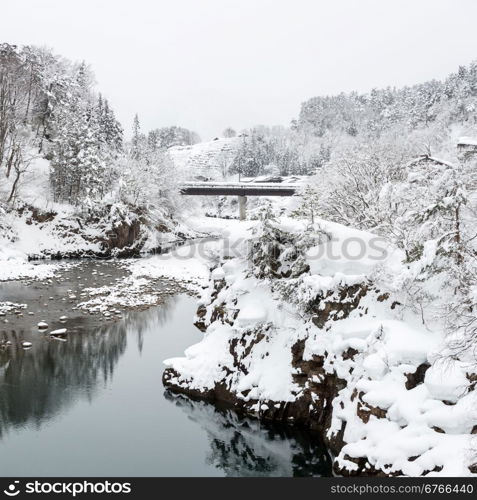 Beautiful Snowfall winter landscape Shirakawago Japan