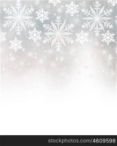 Beautiful snowflakes border with white copy space, festive background, Christmastime greeting card, wintertime decoration