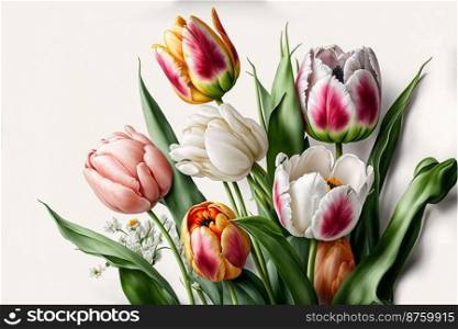 beautiful soft spring tulips on white