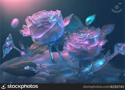 Beautiful spectral light on transparent petals are flashing blue light. Beautiful spectral light on transparent petals are flashing blue light AI Generated