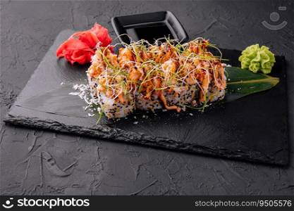 Beautiful spicy special volcano sushi roll