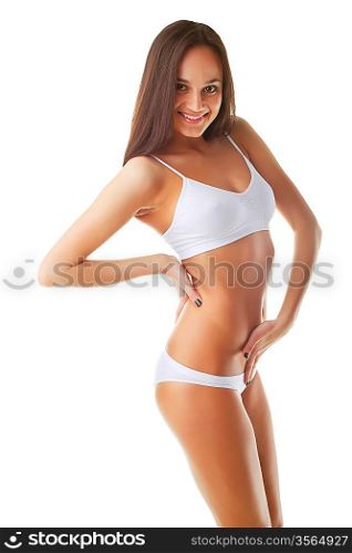 Beautiful sporty woman on white background