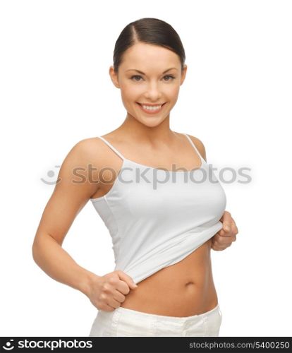 beautiful sporty woman showing her belly
