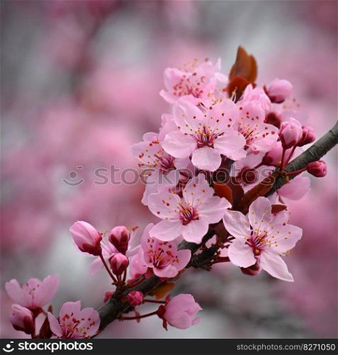 Beautiful spring background with nature. Colorful flowers in spring time. Flowering tree.  