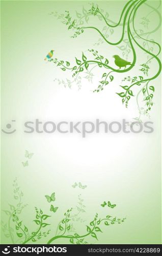 Beautiful spring floral with birds and butterfly