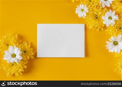 beautiful spring flowers composition with empty card