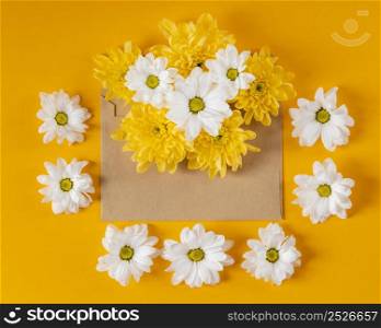 beautiful spring flowers composition with envelope