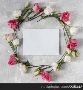 beautiful spring flowers frame with empty card