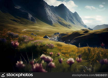 Beautiful Spring Meadow. Illustration AI Generative