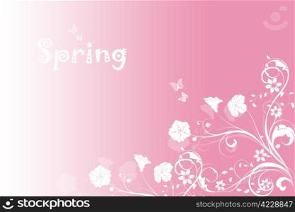 Beautiful spring pink background of floral and butterfly