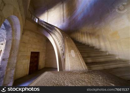 Beautiful staircase in the Palace of Carlos V in the Alhambra in Granada. Staircase in the Palace of Carlos V in the Alhambra in Granada